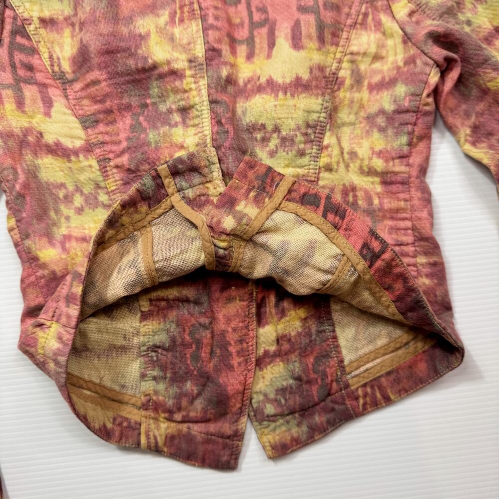 Free People Ikat Tribal Tie Dye Blazer Jacket Women’s 2 Cotton Boho Y2K Western - Picture 13 of 16